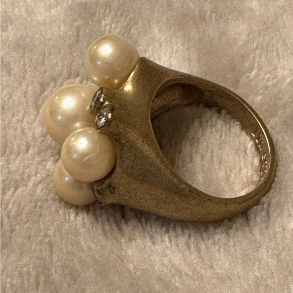 Lia Sophia Gold Ring with Cream Pearls and Silver Accents - Picture 2 of 5